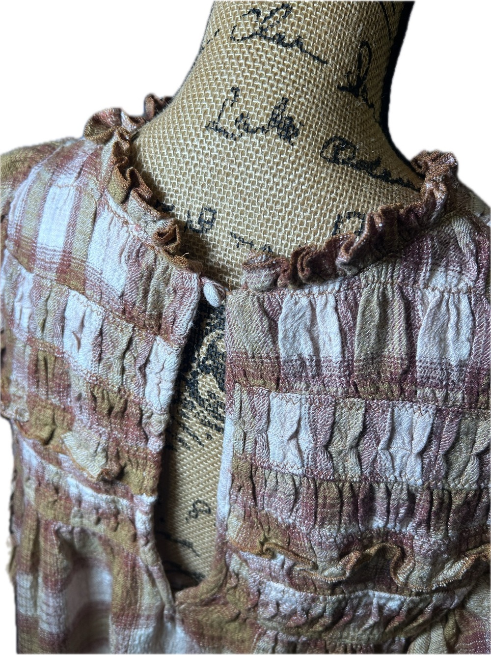 Free People Not Your Average Girl Plaid Ruffle Smocked Flutter Sleeve Blouse M - Picture 6 of 16